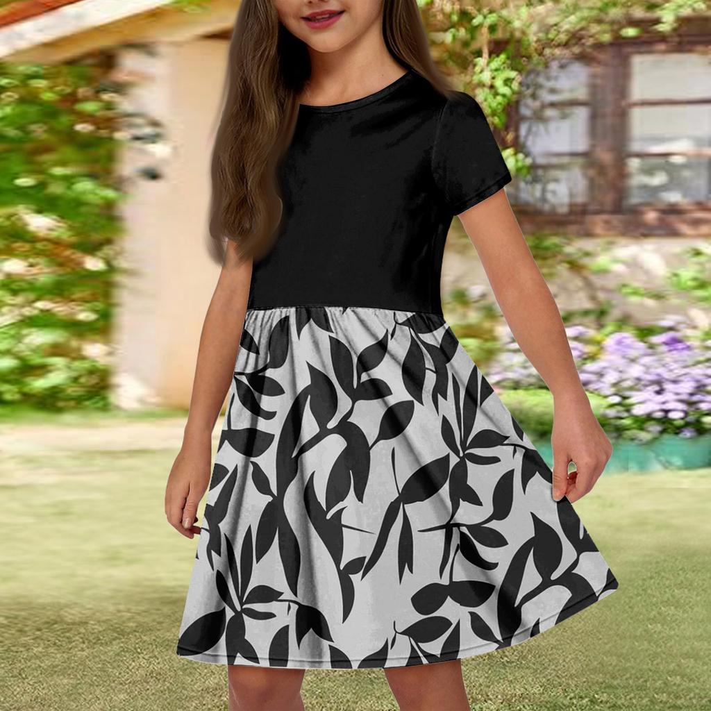 Girl Summer Dress  Solid Color & Print Sleeveless Dress With Pocket Casual Dress Shorts Sleeve Party Dress