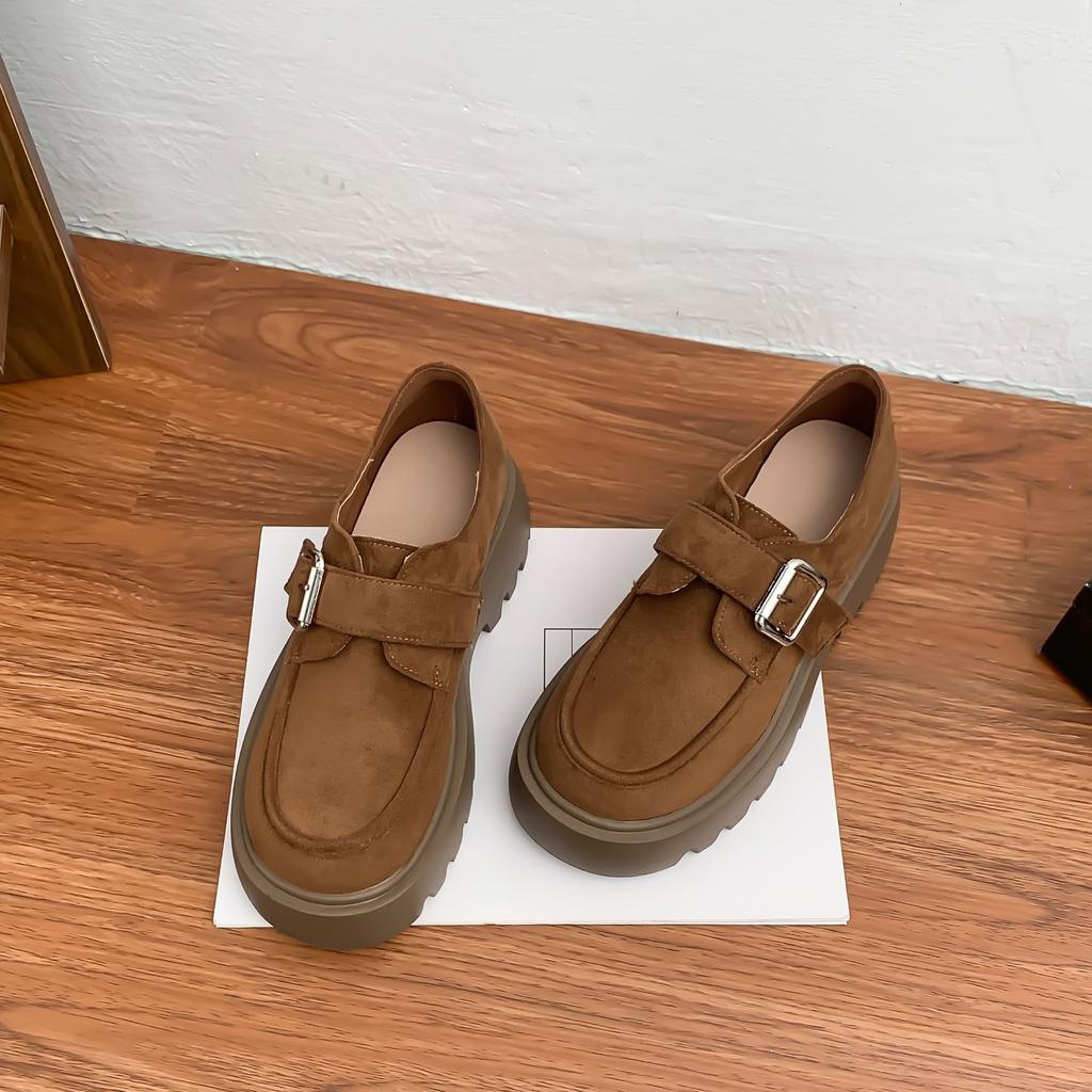 Yuanlitong 2025 Platform Loafers Women's Korean Version Suede Uniform Leather Shoes Women's Outer Wear College Style Thick Heel Shoes