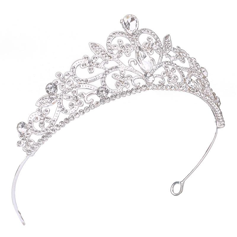 Popular Alloy Electroplated Thick Silver Inlaid Rhinestone Headband Wedding Jewelry Headdress Wedding Dress Accessories Stage Catwalk Crown for Women