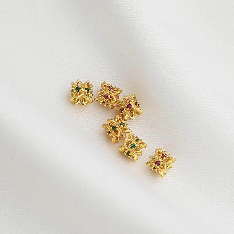 Gold-Plated Color-Preserving Zirconia Flower Spacer Beads for DIY Jewelry