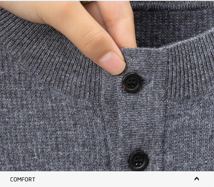 Men's Luxury 100% Cashmere Pullover - Skin-Friendly, Warm Base Layer with Button Collar for All Ages