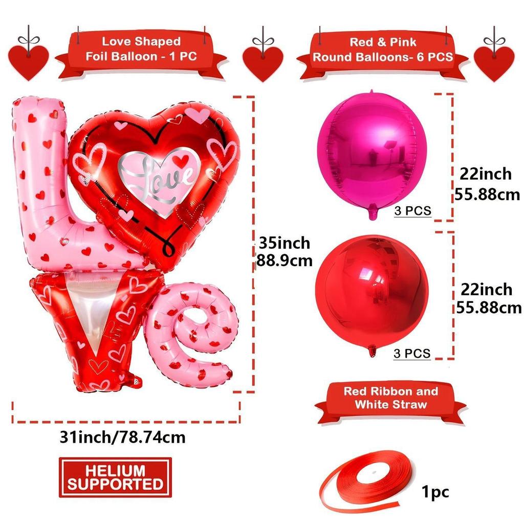 22 Inch Red Love Valentine's Day Birthday Wedding 4D Balloon Set