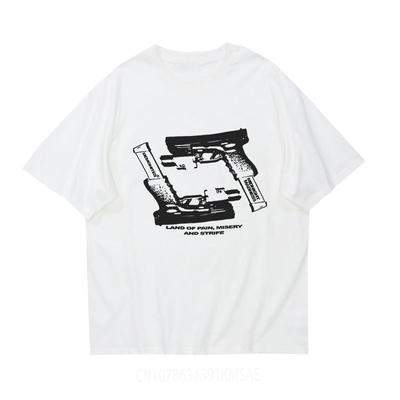 Pánské Punk Rock Gun Harajuku Estetika Grafický Potisk Bavlněné Tričko Goth Streetwear Tričko s Krátkým Rukávem Volné Retro Hip Hop Topy