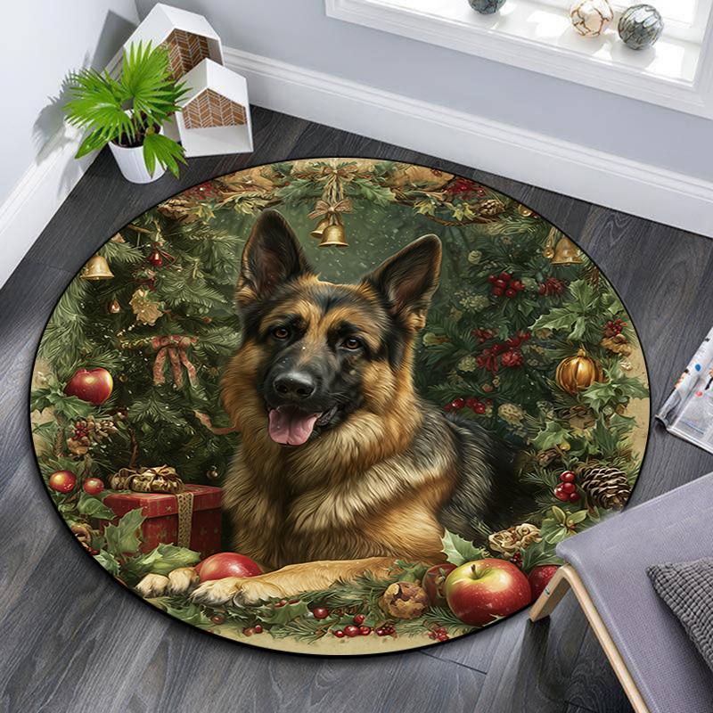 Christmas dog pattern round rug,Carpet Rug for Living Room Bedroom Playroom ,Non-slip Floor Mat,Holiday Gifts and Birthday Gifts.