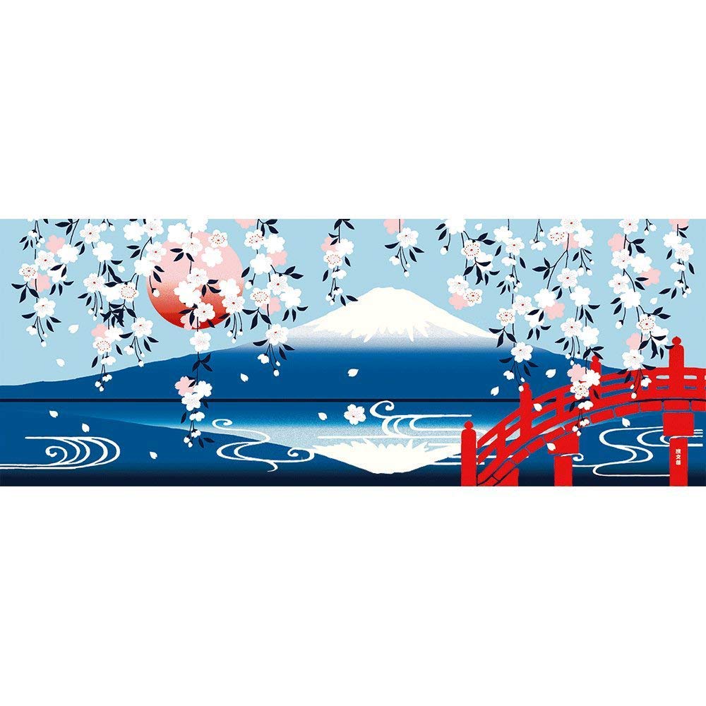 Hamamonyo Illustrated Hand Weeping Cherry Blossoms and Fuji Towel Upside-Down Mt.