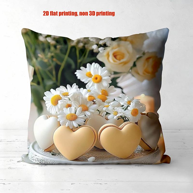 Floral Heart Cushions 2D Printed for Home Decor Polyester pillowcase, sofa decorative cushion cov Headboard Pillow