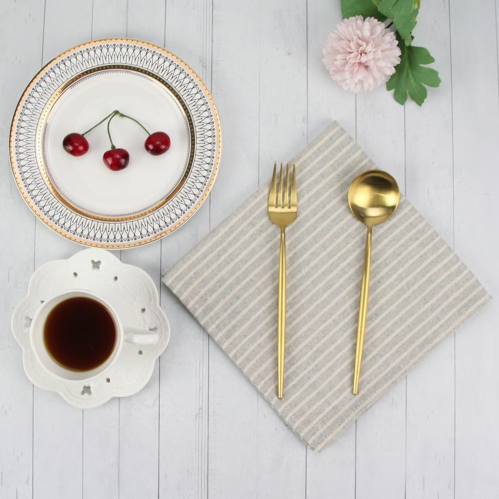 Plain Striped Linen Cotton Blended Dinner Cloth Napkins Reusable Tea Towels 1pc  (40 X 30 Cm) for Events & Home Washable