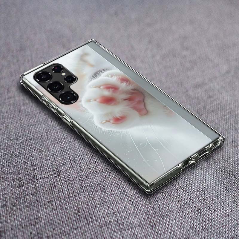 Pink Cat Hand Phone Case For Samsung Galaxy S24 S23 S21 S20 FE S22 S26 Ultra S25 Edge S10 Plus Cover Clear TPU Capa Shell Coque
