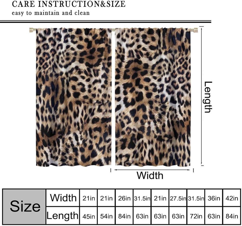 Leopard Print Curtains Brown Cheetah Wildlife Art Printed Window Drapes Bedroom Kitchen Decor Fabric Set Panel Curtain Blackout For Made Of Polyester