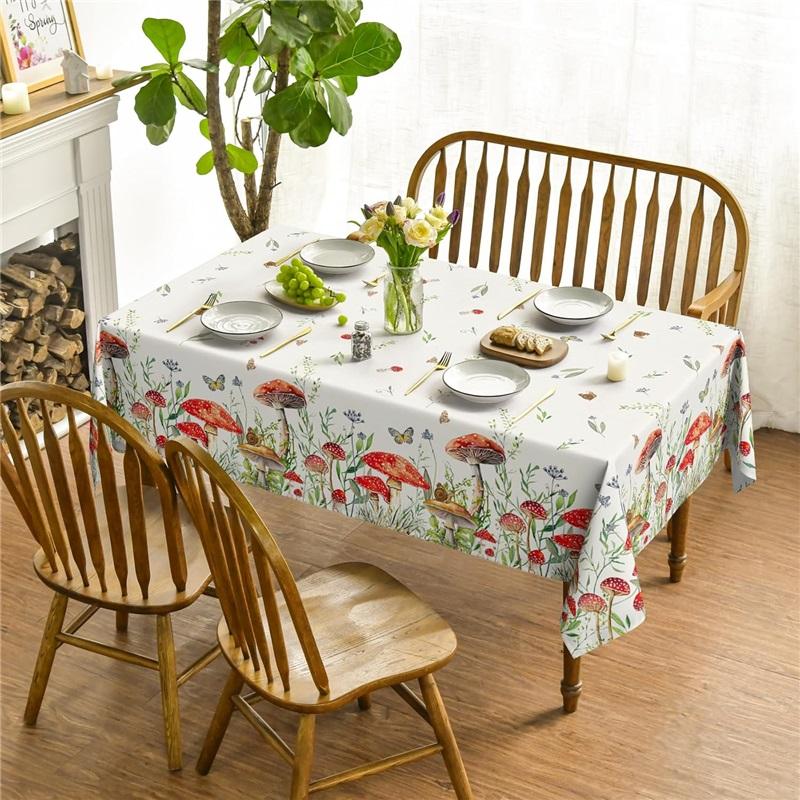 Mushroom Rectangular Tablecloth 60x84 Inch, Seasonal Vintage Washable Seasonal Table Cover for Party Picnic Dinner Decor