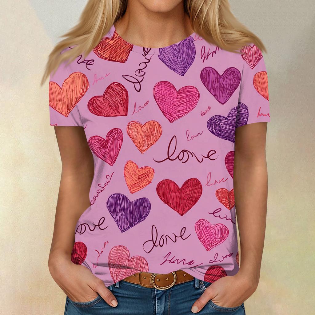 Women's Casual Fashion Valentine's Day Printed Short-Sleeve Top/T-Shirt
