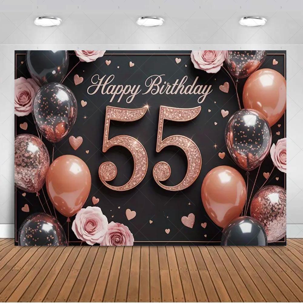 Sfondo per 55° Compleanno Forniture Palloncini Nero Oro 55 Anni Sfondo Decorazione Festa Scintillante Oggetti di Scena per Servizio Fotografico