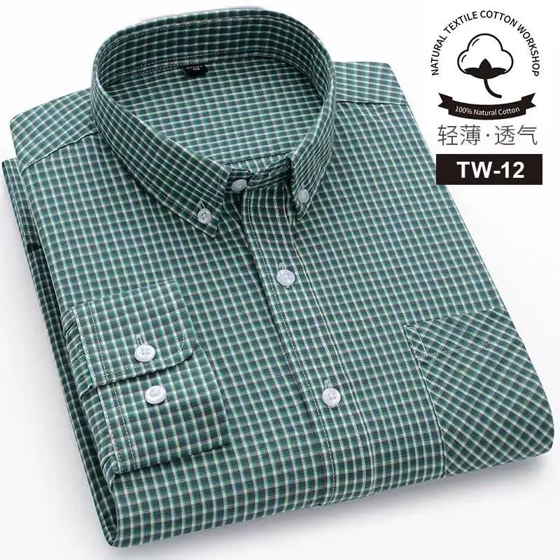 Button Up Shirt Plaid Mens Fashion Clothing Trends 100% Cotton Slim Fit Shirt Men Shirts Longsleeve Shirt for Men Retro Clothes