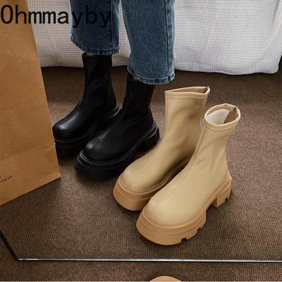 Scarpe invernali Stivali gotici con piattaforma nera Donna 2023 Nuove cerniere posteriori casual Stivaletti da donna Stivaletti corti da donna