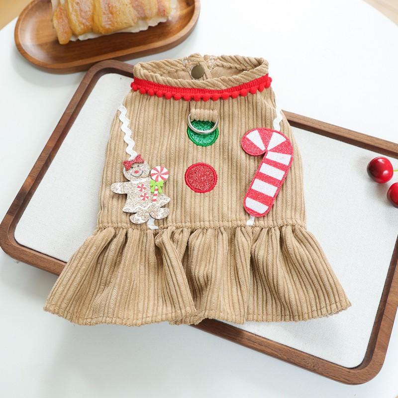 Pet Dog Costume Small Breeds Puppy Candy Cane Gingerbread Dress Two-Legged Outfit