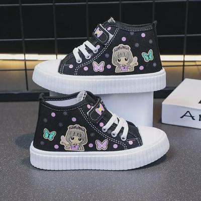 2024 Spring/Autumn Kids' High-Top Canvas Sneakers - Breathable, Casual Cartoon Shoes for Girls