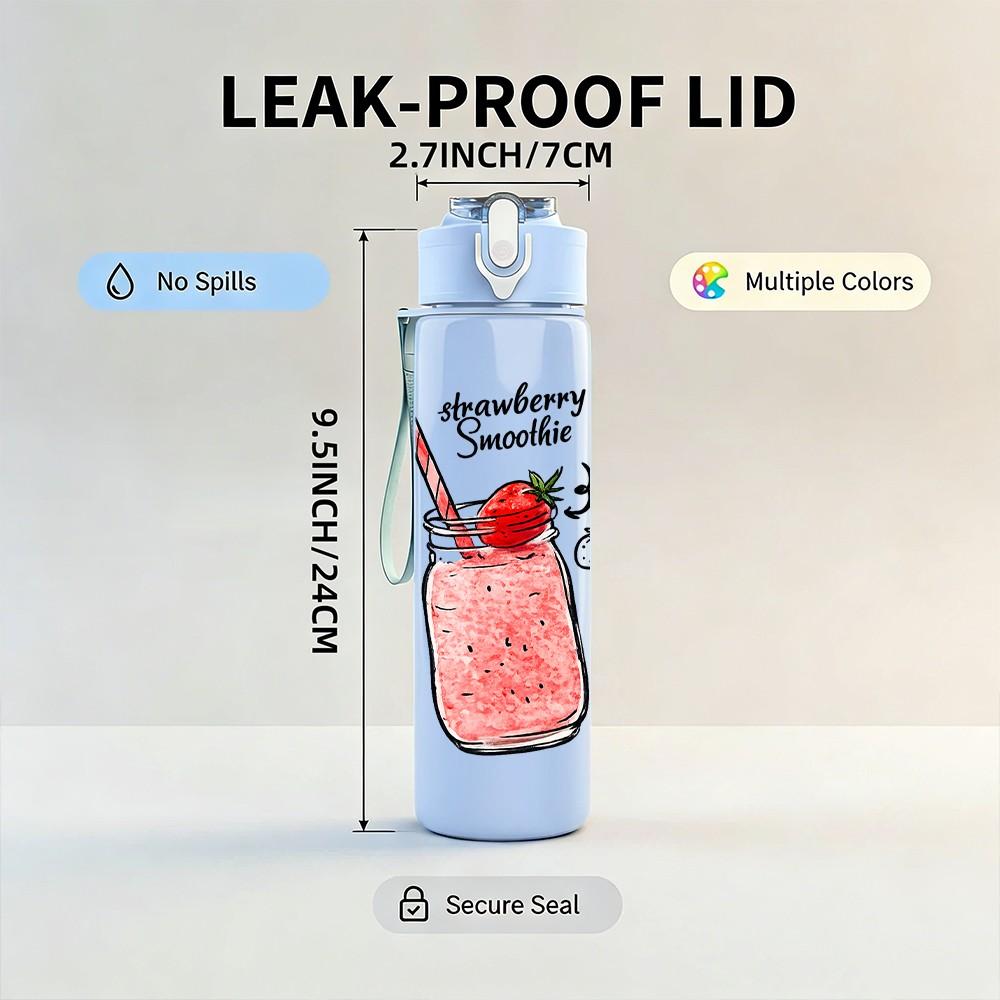 1PC Summer Cocktail Beverage Glass Print 750ml Color Plastic Sports Water Bottle Leakproof Flip Straw Lid Suitable for Sports Office Home Use