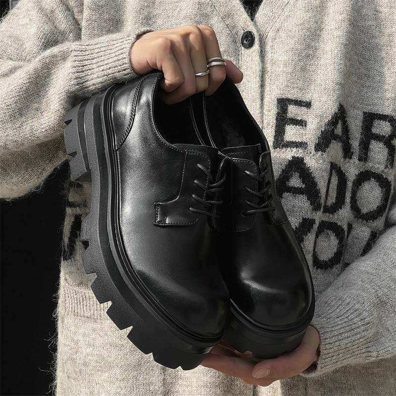 

New couple casual derby shoes height increasing thick sole fashiable trendy persality youthful motorcycle shoes 38 чёрный