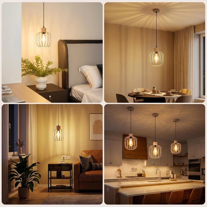 NETTLIFE Lustre une seule ampoule douille E27 en bois gris style moderne (ampoule non incluse)