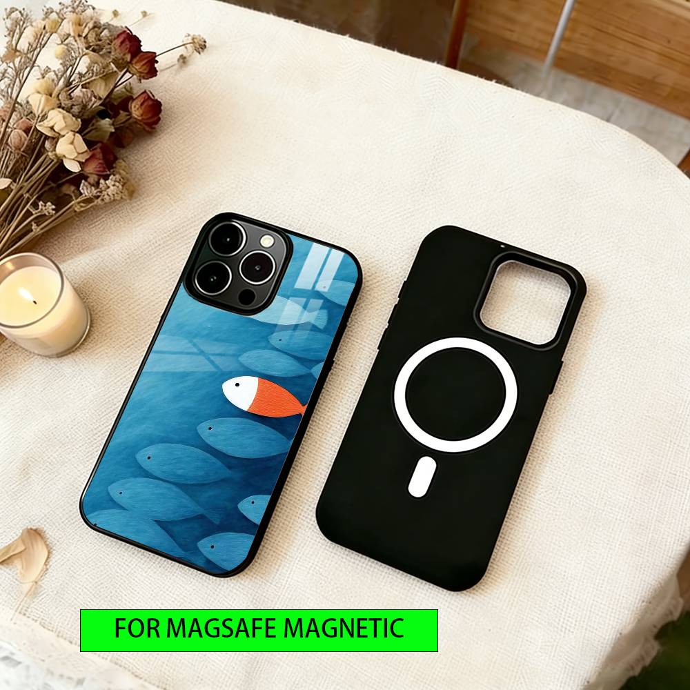 Small fish Phone Case For iPhone17,16,15,14,13,12,11 Plus,Pro Magnetic with Magsafe Wireless Charging