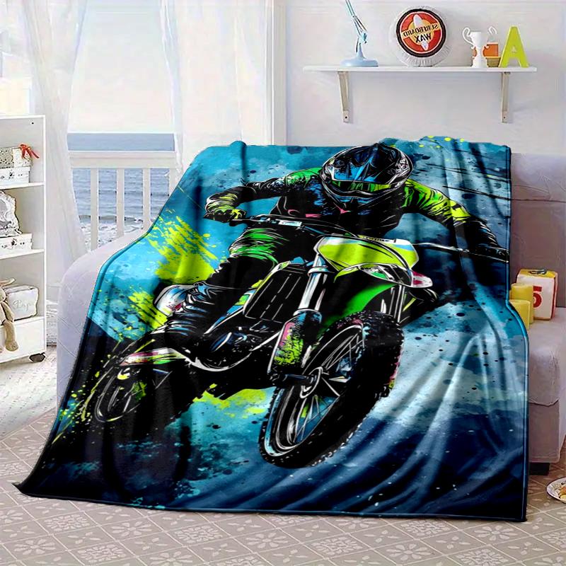 Motocross Rider In Action Blanket Flannel Blanket for Bed, Sofa, Camping, Hiking, Picnic Essentials, Gift for Family Fan Gifts