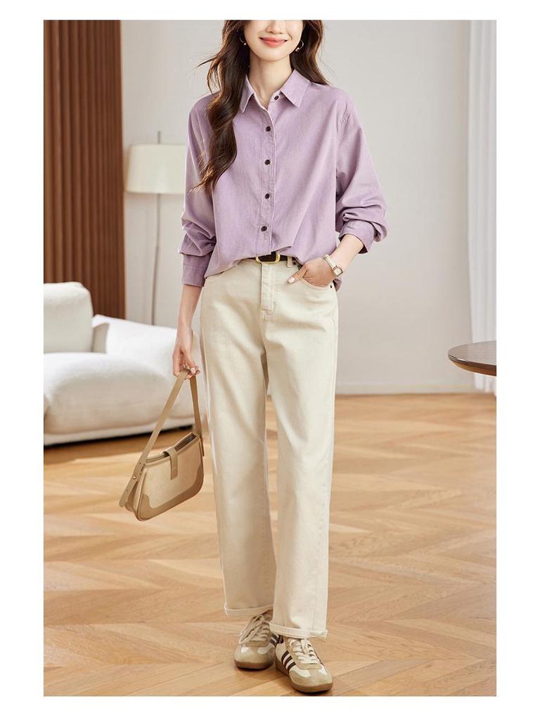 Women's Purple Corduroy Long Sleeve Shirt - Thick Brushed Cotton, Autumn/Winter 2026 Collection
