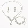 Zircon Rhinestone Necklace Earrings Bracelet Bridal Wedding Dress Accessories Three-piece Set