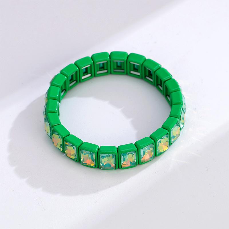 Square Colorful Crystal Enamel Bangle Elastic Geometric Women Rainbow Beaded Bracelets Jewelry Accessories Colored Bracelet