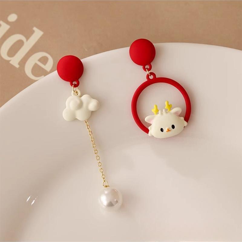 

New Chinese style Dragon Year earrings with asymmetrical design cloud shaped earrings festive birthday earrings for women