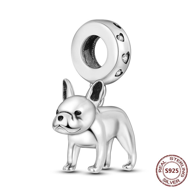 Copper Original Dog Cat Safety Chain Lazy Cat Pink Zircon Pet Paw Print Footprint Charms Fit Bracelet For Women Diy Jewelry