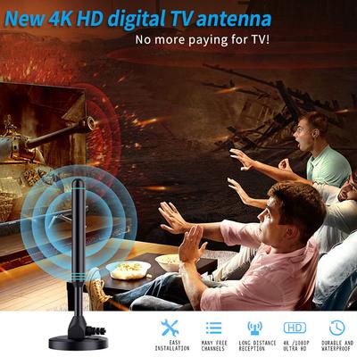 4K/1080P Portable HD TV Antenna with Signal Amplifier 480+ Miles Digital HD Aerial Magnetic Base VHF UHF for TV Receiver DVB-T2