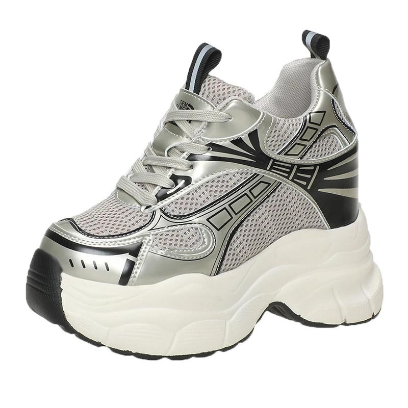 Mode 10cm Sommer Damen High Top Sneakers Herbst Frühling Damenschuhe Chunky Sneaker Atmungsaktiver Keil Freizeitschuhe Zapatos Casual Mujer