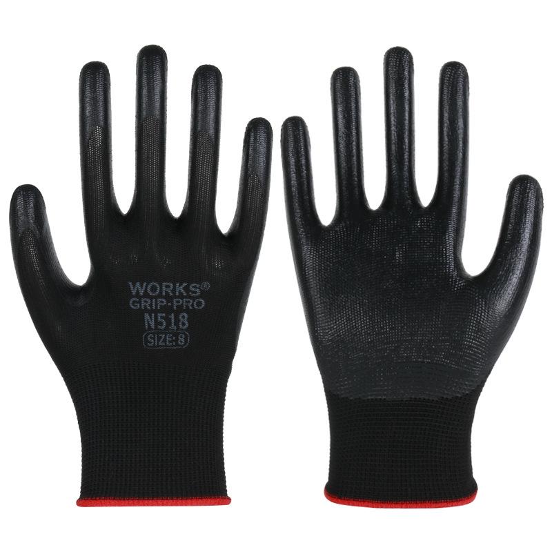 Wear-Resistant Nitrile Work Gloves - Anti-Slip, Breathable, Elastic, Rubber-Coated Construction Safety Gloves
