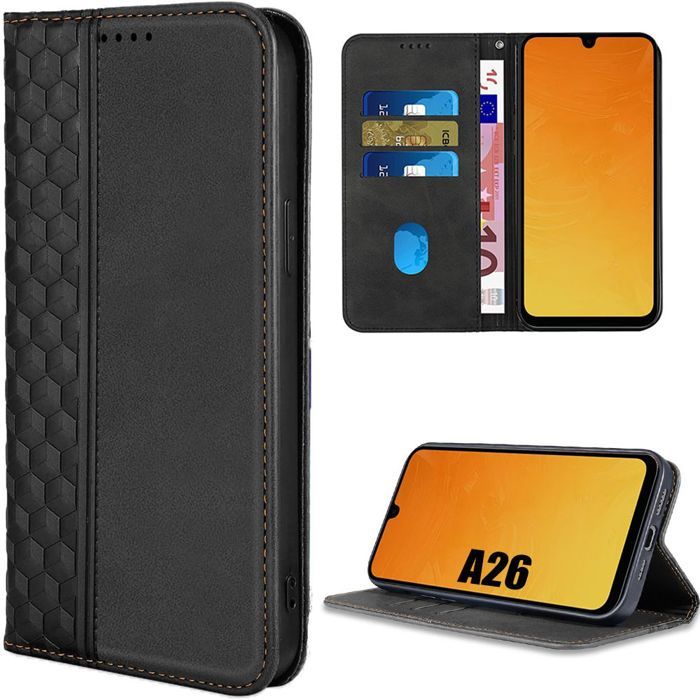 Coque de protection - BOOLING - Samsung Galaxy A26 5G - Cuir PU Noir - Antichoc - Motif Mosaïque