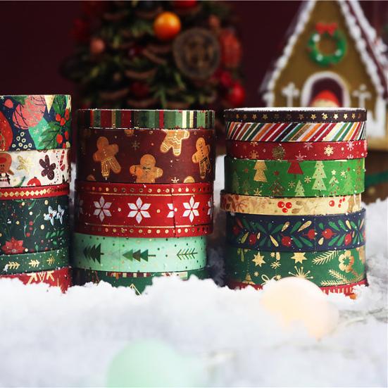 1 Schachtel Weihnachtswashi-Tape Transparentes Muster Gedruckt Reichhaltiges Element Nicht verblassend