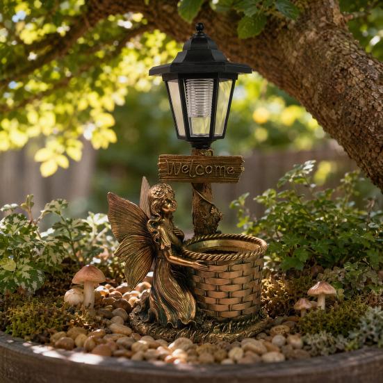 Solar Angel Ornaments, Resin Outdoor Decorative LED Lights, Warm Glow Ornament for Courtyards Gardens Landscaping