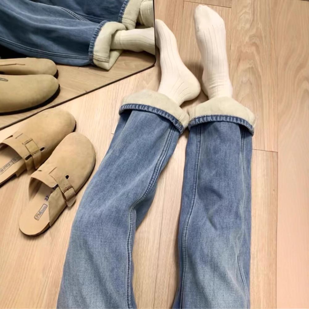 Women s 2024 Winter Fleece-Lined High-Waisted Slimming Straight-Leg Jeans XL