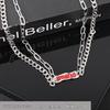 Men's Double Layer Titanium Steel Letter Tag Cuban Chain Necklace - Trendy Hip Hop Style.