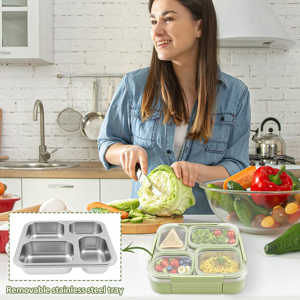 304 Stainless Steel Food Container with 3/4 Compartments Reusable Food Storage Container with Lid Lunch Boxes for School Office