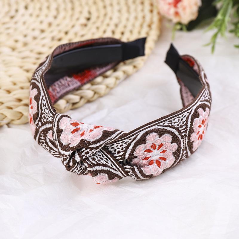 Levao Female Ethnic Hairband Embroidery Flower/Leaf Headband Head Bezel for Women Cross Knotted Hair Hoop Headbands Headwear
