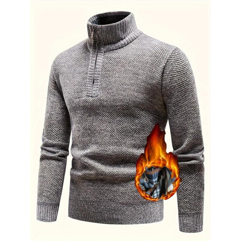 Autumn Winter Men's Fashion Casual Knitted Sweater Thickened Velvet Stand Collar Half Zipper Pullover Jacket