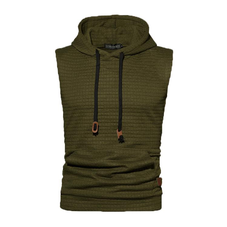Men's Jacquard Hooded Sweatshirt Sleeveless Solid Color Knitted Hooded Sweatshirt Pullover Vest Men's Clothing