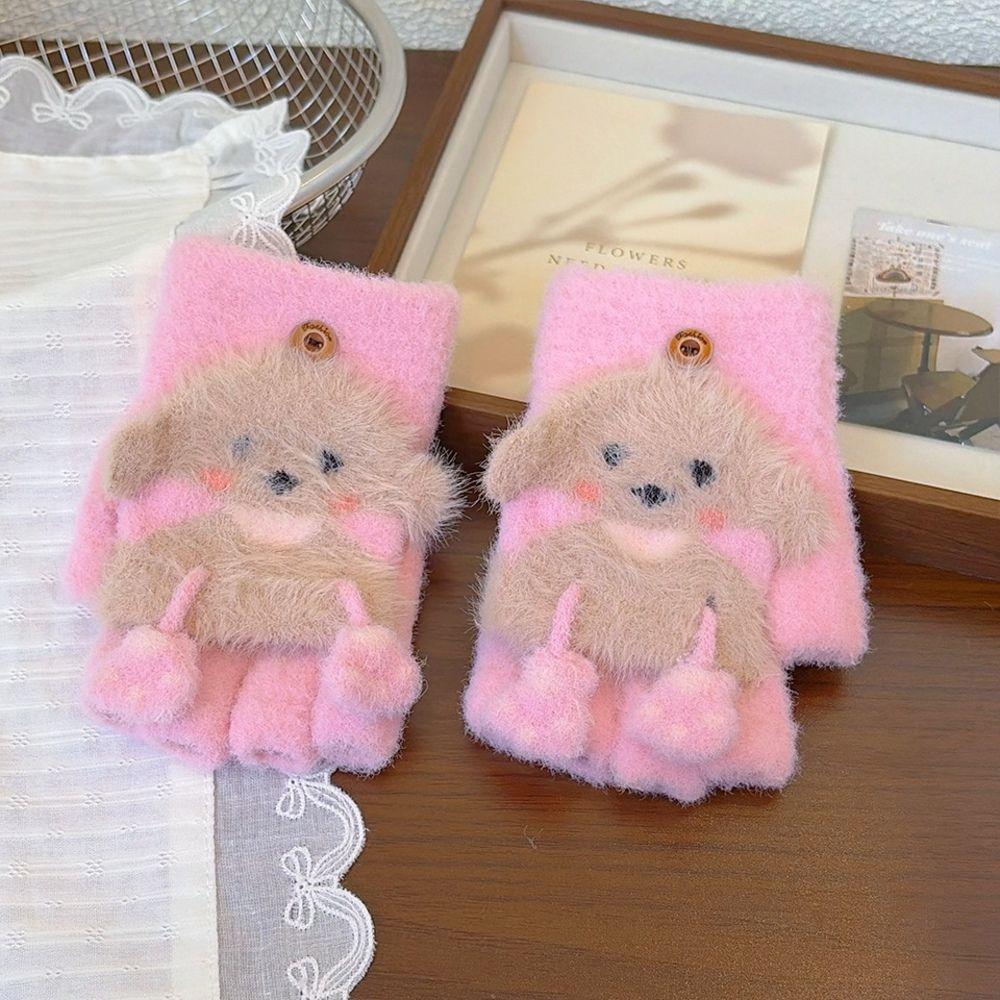 Thick Warm Cartoon Convertible Gloves Polyamide Bear Flip Top Gloves For Students