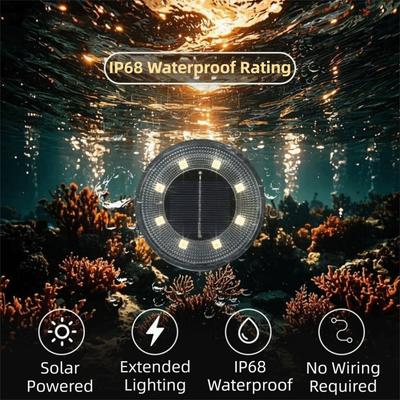 8 LED Outdoor Solar Light Solar Powered Stainless Steel Solar Underground Light LED Lighting IP68 Waterproof Path Lawn Lamp