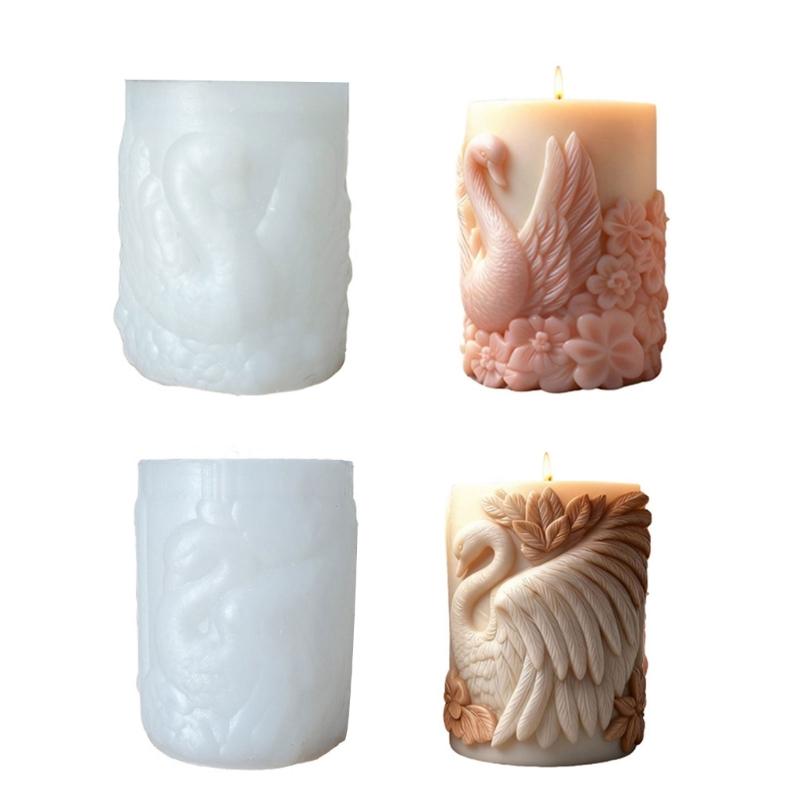 Silicone Cygnus Candle Mold Cylindrical Scented Candle Mould for Handmade Soap Candy Multipurpose Crafts Project