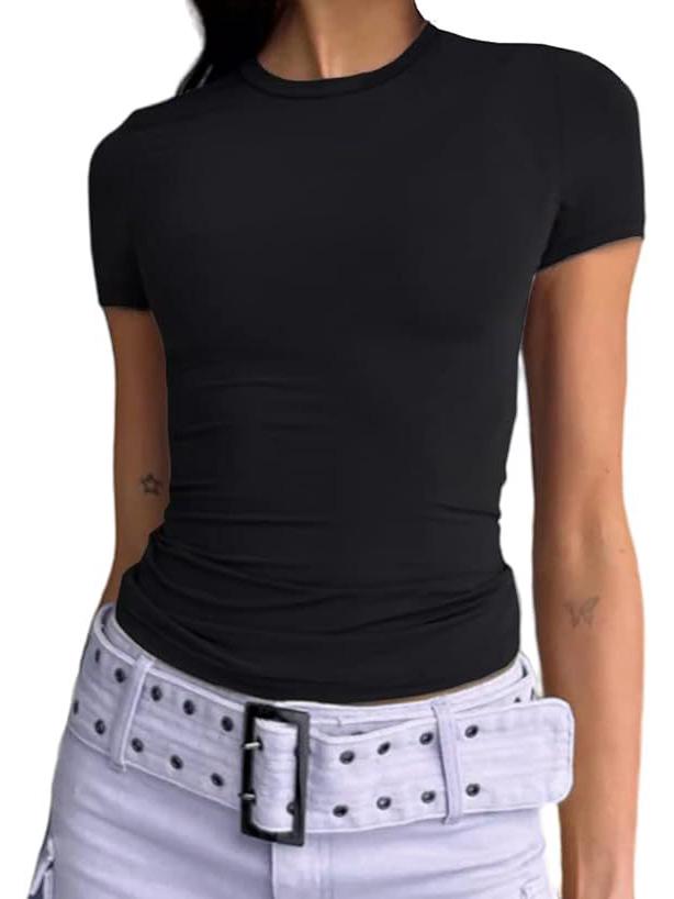 

Европейская и американская летняя женская приталенная футболка из молочного шелка, модный топ с круглым вырезом, женская верхняя одежда высокого класса XXL