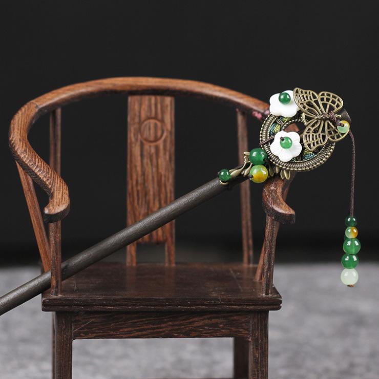Retro Walking Hairpin, Ancient Hanfu Fringed Headdress, Hairpin, Court Classical Disc Hair, Wooden Hairpin, Hair Accessories