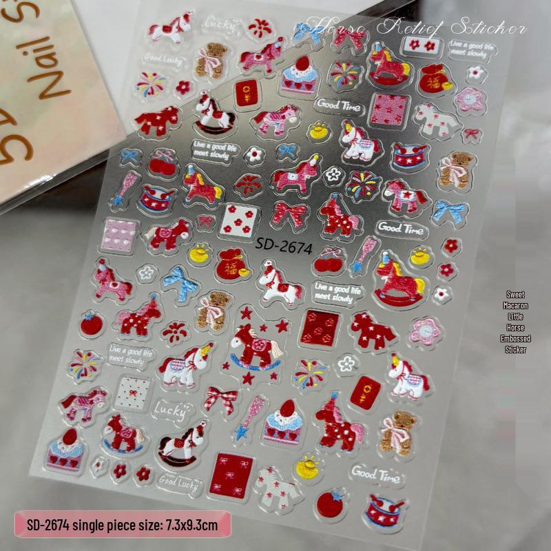 

3D Colorful Pony Embossed Nail Art Stickers - Cute Cartoon Firework Design