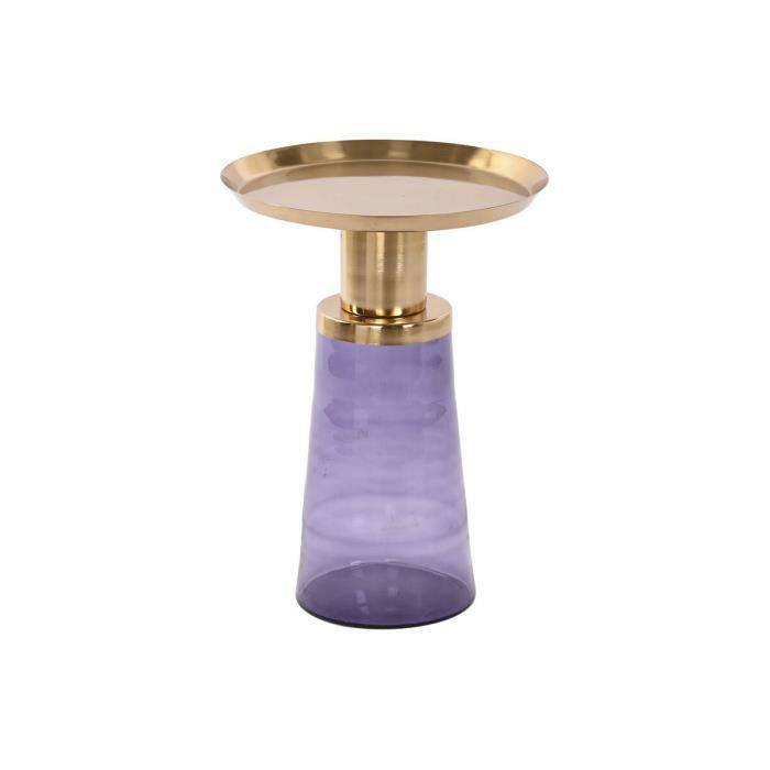 Table D'appoint - Verre Bleu - Fer Doré - 37 X 37 X 50 Cm - Design Contemporain