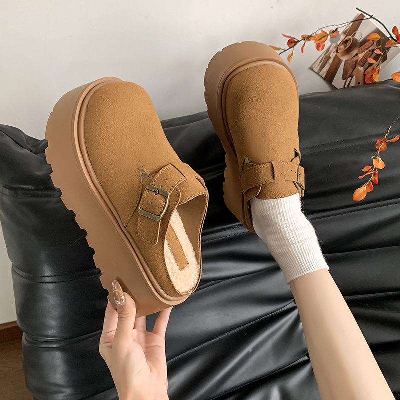 Suede Fluffy Slippers for Women To Wear New Winter Plush Thick-soled Bag Head To Keep Warm Half Slippers Are Fashionable